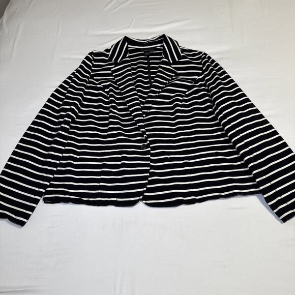 Lane Bryant Womens Black White Striped 1 Button Stretch Blazer Sz 22 Jacket EUC - Picture 1 of 14